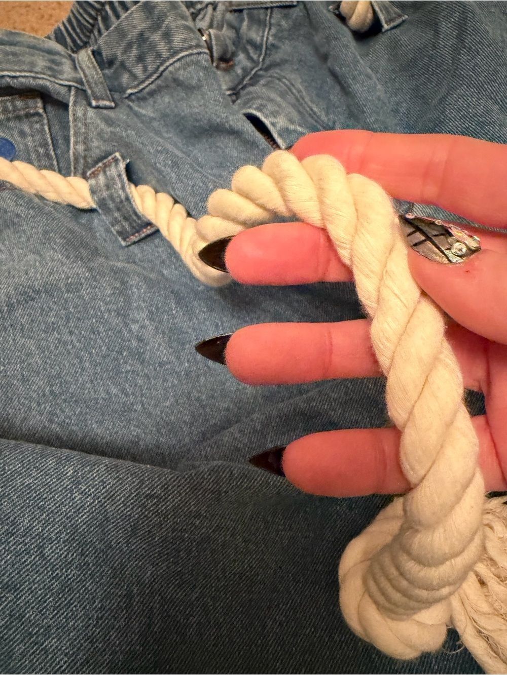 AelfricEden Wide Leg Light Wash Denim Pants with Rope Belt - Picture 2 of 5